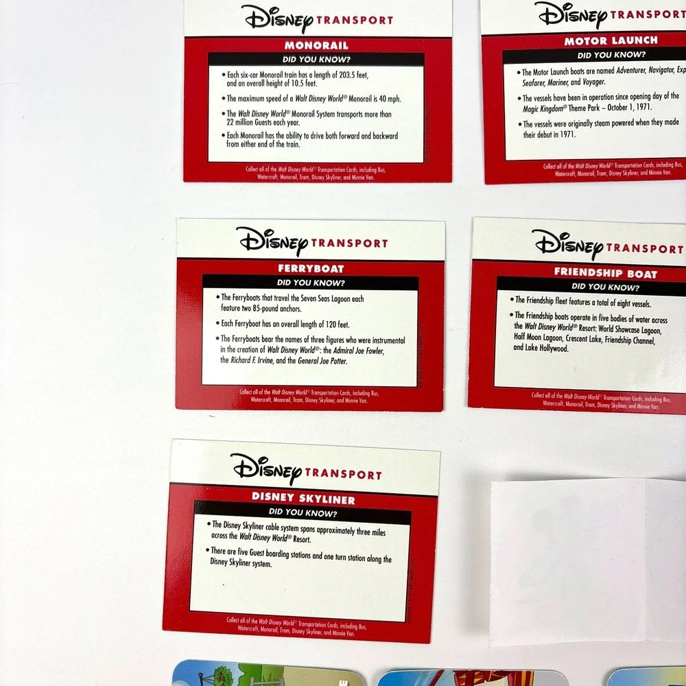 WDW 7 Transport Collection Cards Monorail Watercraft Skyliner 4 Timon Pumba Wild